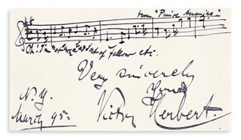 HERBERT, VICTOR. Two Autograph Musical Quotations Signed and Inscribed, Sincerely / Yours, each on a small card.